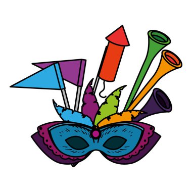 trompet ve havai fişek ile karnaval maskesi