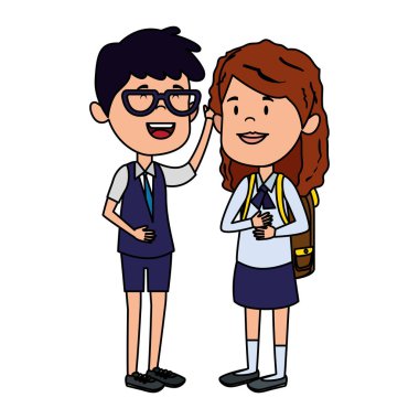 okul çantası ile mutlu küçük öğrenciler çift