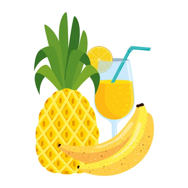 Frutta fresca estiva ananas con cocktail e banane — Vettoriale Stock