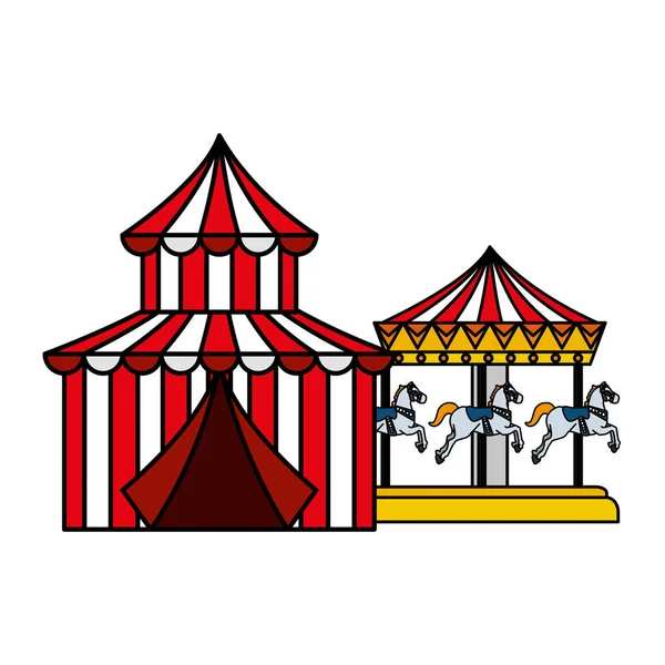 Circo tenda carnaval com carrossel —  Vetores de Stock