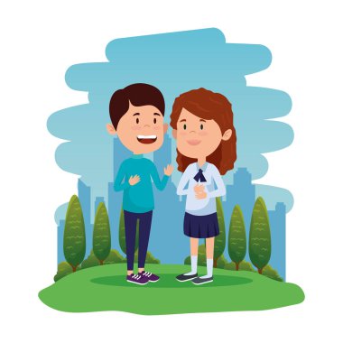 alanında mutlu küçük öğrenciler çift