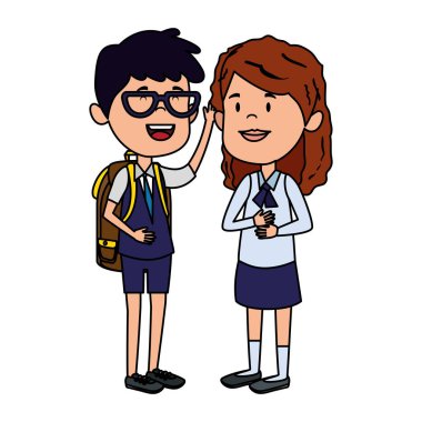 okul çantası ile mutlu küçük öğrenciler çift