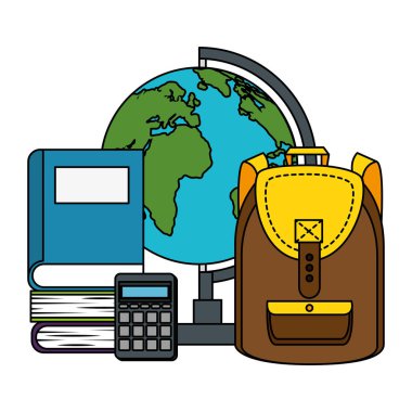 dünya haritası ve kitap ile schoolbag