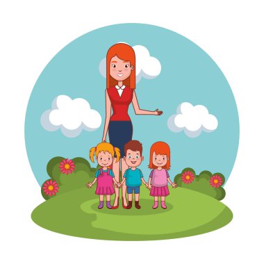 manzara çocuklu aile ile anne