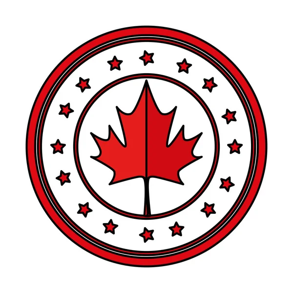 Folha de bordo e estrelas circular emblema canadense — Vetor de Stock