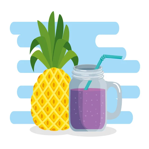 Ananas tropicaux avec boisson smoothie — Image vectorielle