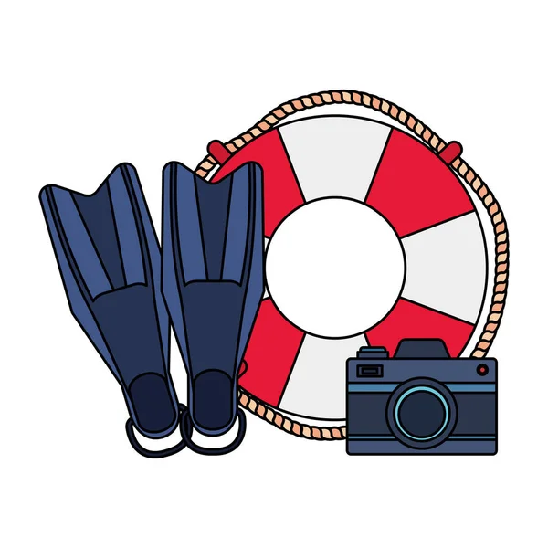 Marine Float med kamera fotografiska och dykning fenor — Stock vektor