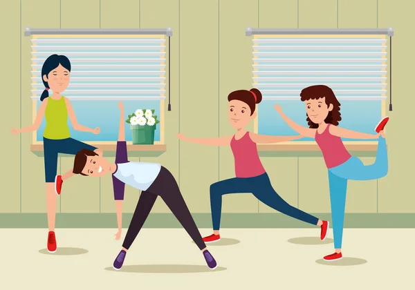 Attività di yoga per ragazze e ragazzi in casa — Vettoriale Stock