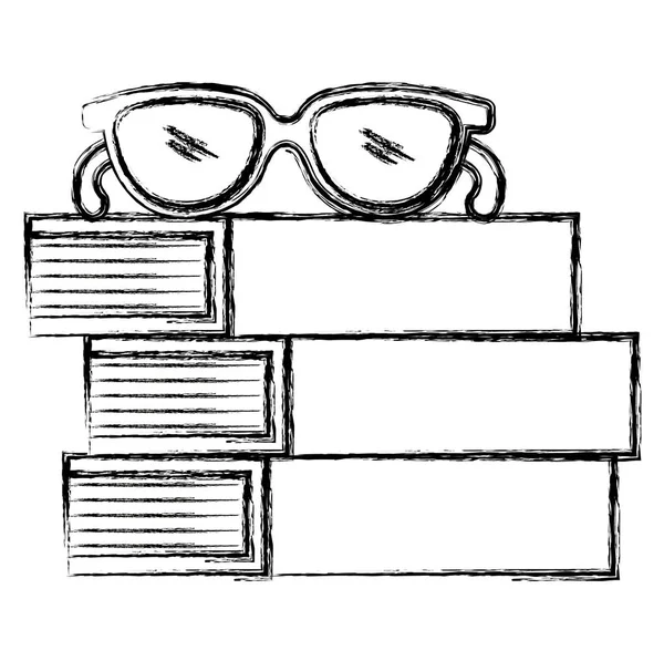 Libros pila de la escuela con gafas — Vector de stock