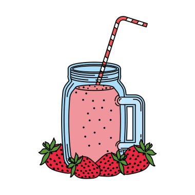 saman ile meyve suyu çilek içecek kavanozu