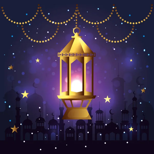 Lampe suspendue à la célébration ramadan kareem — Image vectorielle