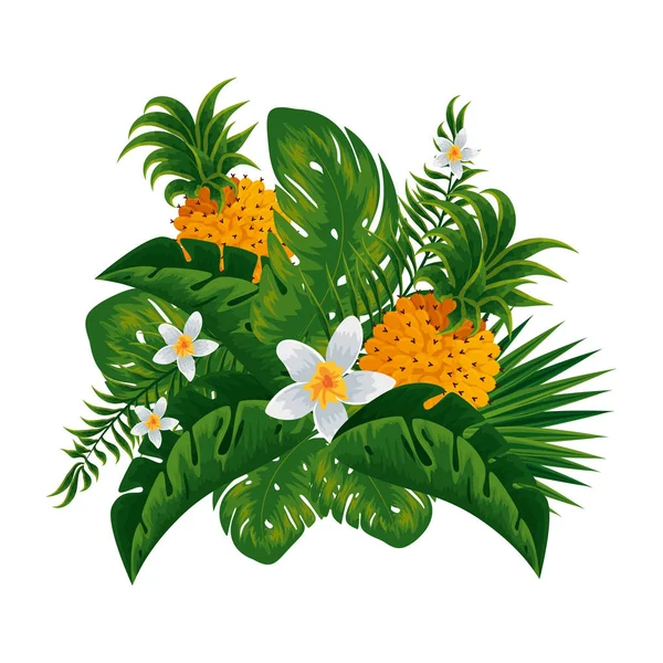 Piña tropical con decoración de hojas — Vector de stock