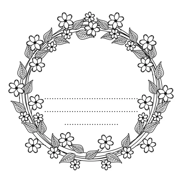 Cartão postal circular com flores e folhas decoração — Vetor de Stock