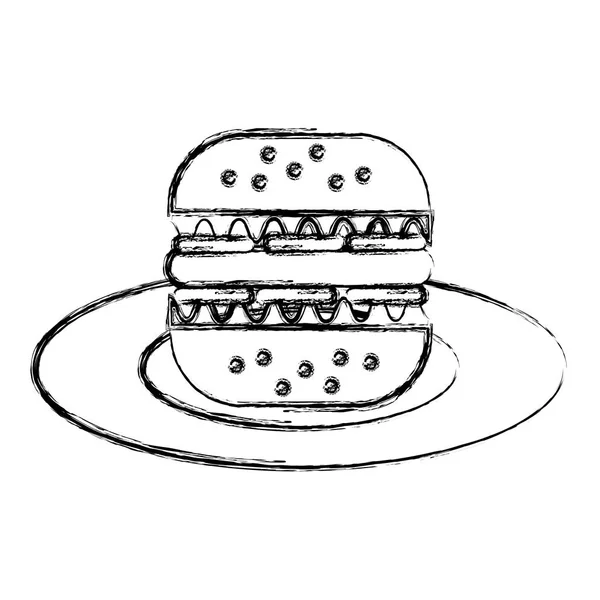 Deliciosa hamburguesa en plato — Vector de stock