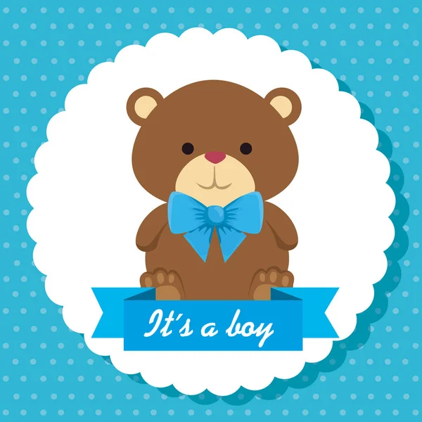 Label of boy teddy bear and ribbon its a boy message — Stock Vector