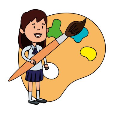 paintbrush ve pallette ile mutlu öğrenci kız boyama