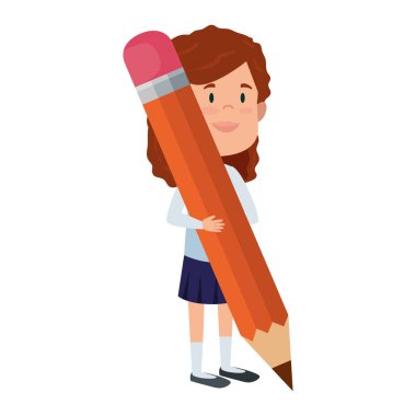 mutlu öğrenci kız kalemle yazma