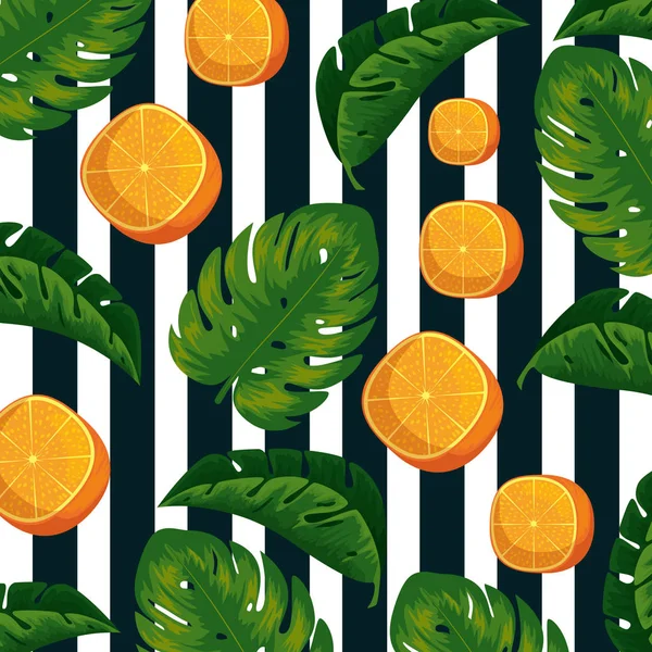 异国情调的橘子水果与叶子背景 — 图库矢量图片