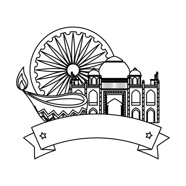 Ashoka Chakra Indian med Taj Mahal — Stock vektor