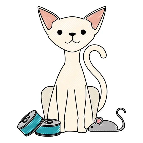 Mascotte de chat mignon avec des boîtes de thon caractère — Image vectorielle