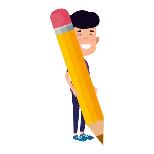 Happy student boy writing with pencil — Stock Vector