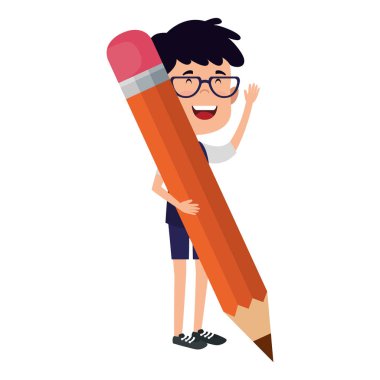 mutlu öğrenci çocuk kalemle yazma