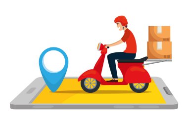 Akıllı telefonlu motosikletli teslimat işçisi