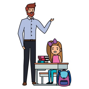 erkek öğretmen ile okul masasında öğrenci kız