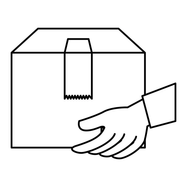 Manos levantamiento caja de cartón embalaje entrega servicio — Archivo Imágenes Vectoriales