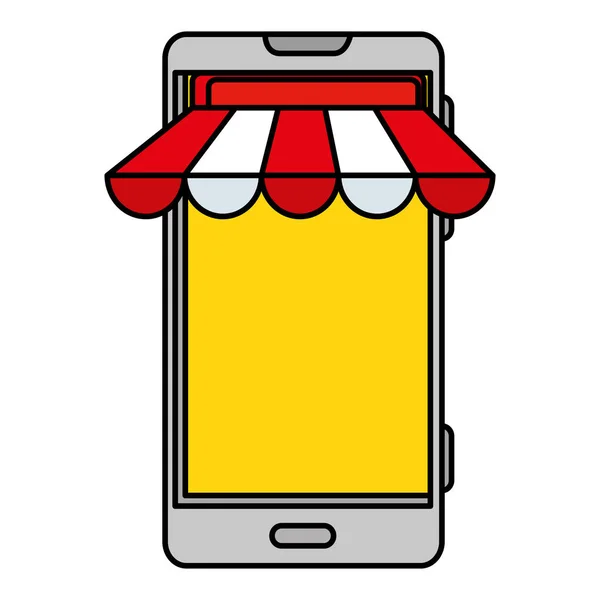 Smartphone met parasol e-commerce app — Stockvector