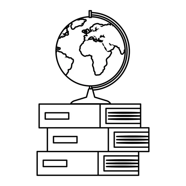 Pilha livros didáticos com mapa do mundo —  Vetores de Stock