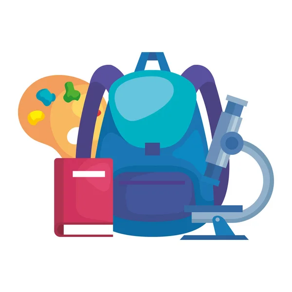 パレットおよび顕微鏡が付いている学校袋 — ストックベクタ
