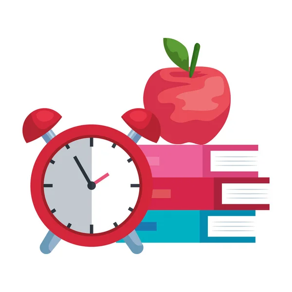 Çalar saat ve elma ile kazık ders kitapları — Stok Vektör