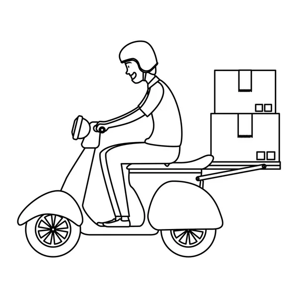 Pracovník doručovací služby na motocyklu s krabicemi — Stockový vektor