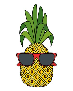 güneş gözlüğü karakteri ile yaz taze meyve ananas