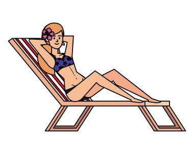 güzel kız swimsut avatar karakteri ile plaj sandalyesinde rahatlatıcı