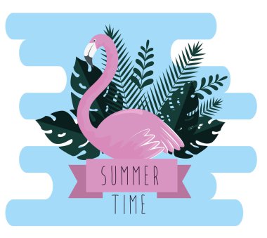 egzotik yaprakları ve riibbon ile tropikal flamish