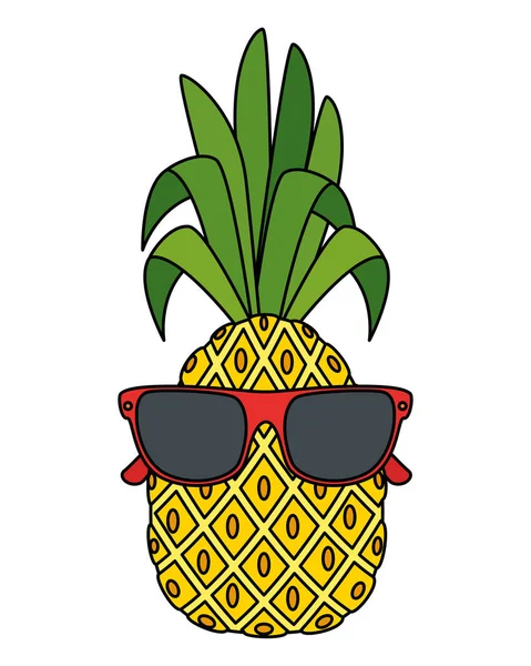Summer fresh fruit pineapple with sunglasses character — Stock Vector