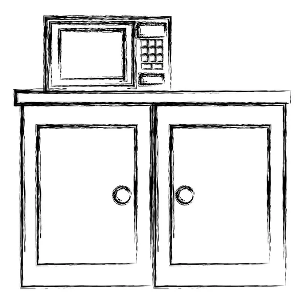 Keuken lade houten met magnetron — Stockvector