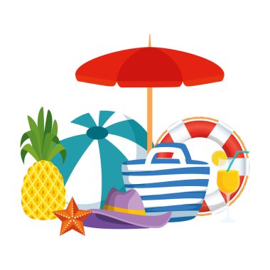 balon ve yaz simgeleri ile plaj çantası
