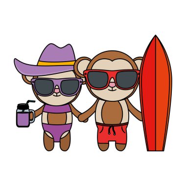 kokteyl ve sörf tahtası ile sevimli maymunlar çift