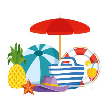 yaz simgeleri ile şemsiye ve balon plaj