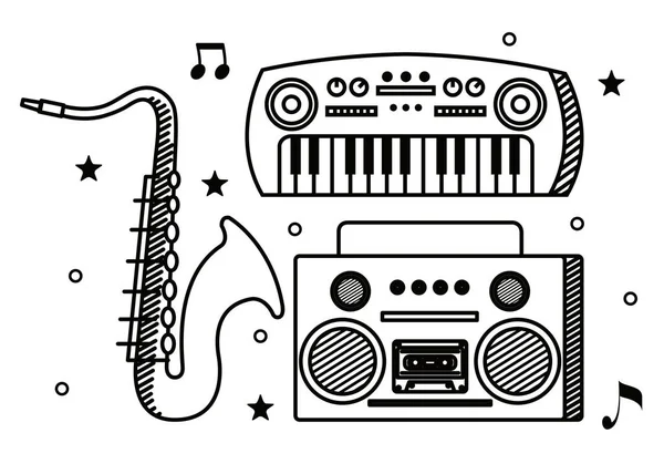 サクセオフォン楽器とアートラジオ付きピアノ — ストックベクタ