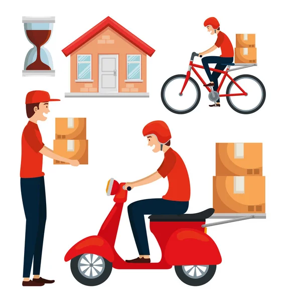 Set di consegna distribuzione servizio di trasporto — Vettoriale Stock