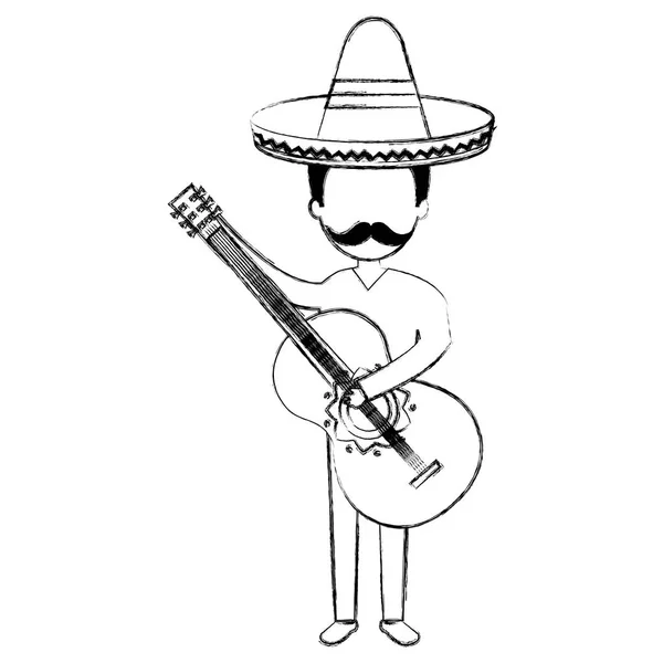 Mariachi mexicano tocando personaje avatar guitarra — Vector de stock