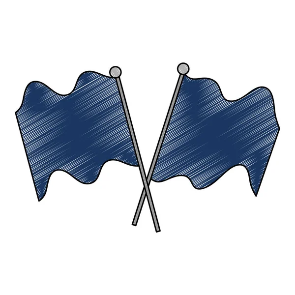 Flagi skrzyżowane na biegunie na białym ikonie — Wektor stockowy