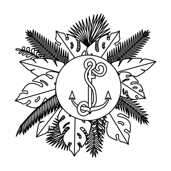 Summer circular frame with marine anchor and leafs Royalty Free Stock Illustrations