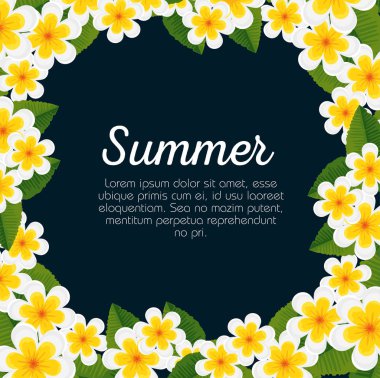 çiçek ve tropikal yaprakları ile yaz kartı