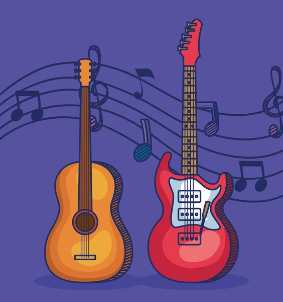 Instrumentos de guitarras com fenda agudo e quaver com notas de feixe — Vetor de Stock