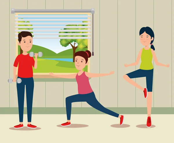 Le ragazze praticano attività yoga in casa — Vettoriale Stock